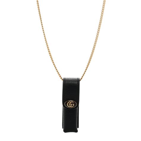 GUCCI Textured Dollar Calfskin Enamel GG Lipstick Holder Necklace 